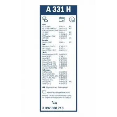 BOSCH Silecek Süpürgesi Arka (330 MM) (3397008713) - VW Grubu (VW/Audi/Seat/Skoda)