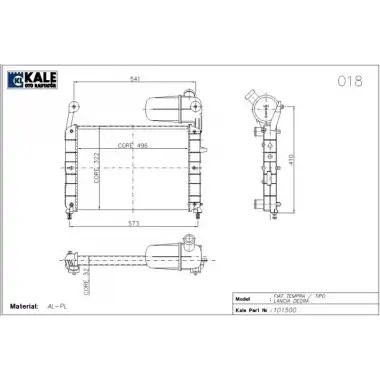 KALE Su Radyatörü (1 Sıra ALB SI / ( Bidonlu )) - Fiat / Alfa / Lancia 0108112AL