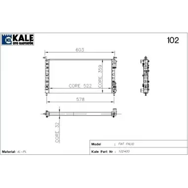 KALE Su Radyatörü (2 Sıra Al+pl Musursuz Tip) - Fiat / Alfa / Lancia 0126222AL