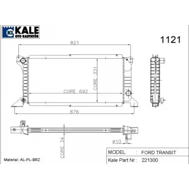 KALE Su Radyatörü (Aleminyum Brazing 32,mm) (0220251AB) - Ford