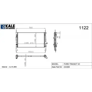 KALE Su Radyatörü (Klimasız 672x358x26) - Ford 0222291AB