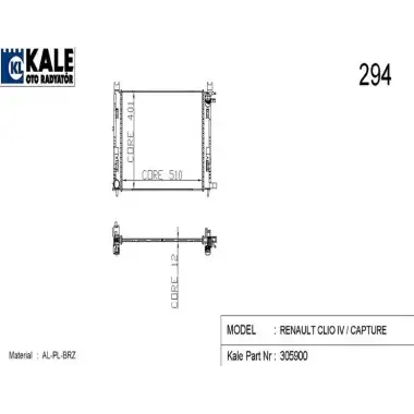KALE Su Radyatörü (1 Sıra ALB Sistem Motor) (0518591AB) - Renault / Dacia