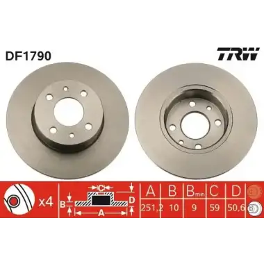 TRW Fren Diski Arka (Takım 251mm (Düz)) - Fiat / Alfa / Lancia DF1790