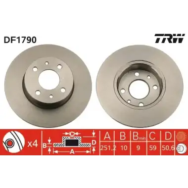 TRW Fren Diski Arka (Takım 251mm (Düz)) - Fiat / Alfa / Lancia DF1790