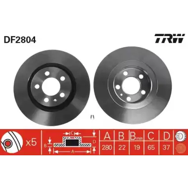 TRW Fren Diski Ön (17936 / Ddf928 (Takım Fiyat)) - VW Grubu (VW/Audi/Seat/Skoda) DF2804