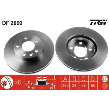 TRW Fren Diski Ön (14040 / Ddf1010) - VW Grubu (VW/Audi/Seat/Skoda) DF2809