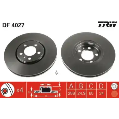 TRW Fren Diski Ön (Ddf1221 (Takım Fiyat)) - VW Grubu (VW/Audi/Seat/Skoda) DF4027