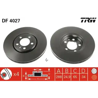 TRW Fren Diski Ön (Ddf1221 (Takım Fiyat)) - VW Grubu (VW/Audi/Seat/Skoda) DF4027
