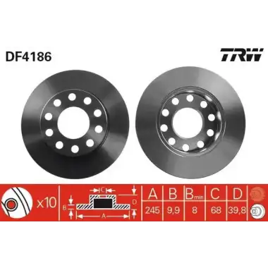 TRW Fren Diski Arka (23570 / Ddf1709 (Takım Fiyat)) - VW Grubu (VW/Audi/Seat/Skoda) DF4186