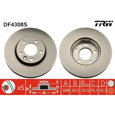 TRW Fren Diski Ön (28504 / Ddf1253) - VW Grubu (VW/Audi/Seat/Skoda) DF4308S