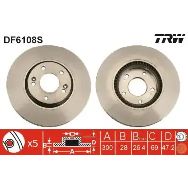 TRW Fren Diski Ön (: 300 X 5 Havalı 517122l500 - 517120z000) - Kore Araçları (Hyundai/Kia) DF6108S