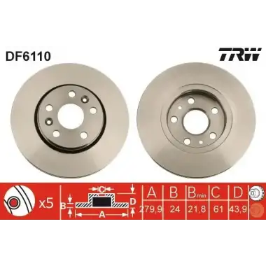 TRW Fren Diski Ön (TK 280mm(5 Bijon)) - Renault / Dacia DF6110