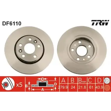 TRW Fren Diski Ön (TK 280mm(5 Bijon)) - Renault / Dacia DF6110