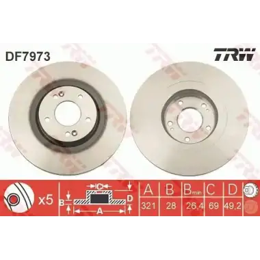 TRW Fren Diski Ön (Takım : 321 X 5 Havalı) - Kore Araçları (Hyundai/Kia) DF7973