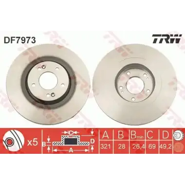 TRW Fren Diski Ön (Takım : 321 X 5 Havalı) - Kore Araçları (Hyundai/Kia) DF7973