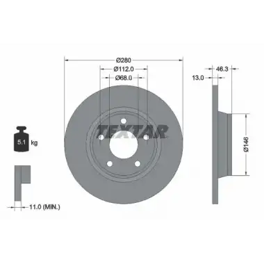 TEXTAR Fren Diski Ön (Ddf759) - VW Grubu (VW/Audi/Seat/Skoda) TX 92071605