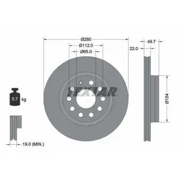 TEXTAR Fren Diski Ön (22904 / Ddf1223 (Adet Fiyat)) - VW Grubu (VW/Audi/Seat/Skoda) TX 92120705