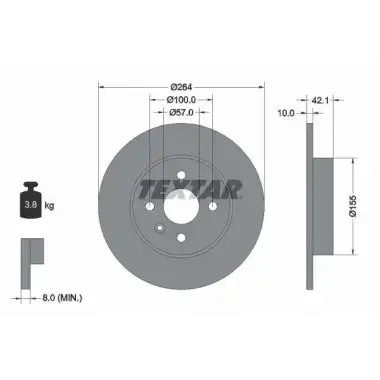 TEXTAR Fren Diski Arka (264x10 4 Bijon) - Opel TX 92124703