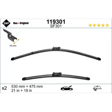 VALEO Silecek Süpürgesi Ön Takım (SWF ( 530 / 480 MM ) (MUZ Tip)) - VW Grubu (VW/Audi/Seat/Skoda) 119301
