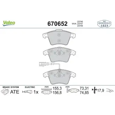 VALEO Fren Balatası Ön (670652) - VW Grubu (VW/Audi/Seat/Skoda)