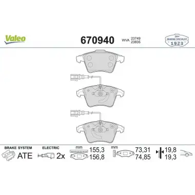 VALEO Fren Balatası Ön (Gdb1651 / Fdb1826) - VW Grubu (VW/Audi/Seat/Skoda) 670940