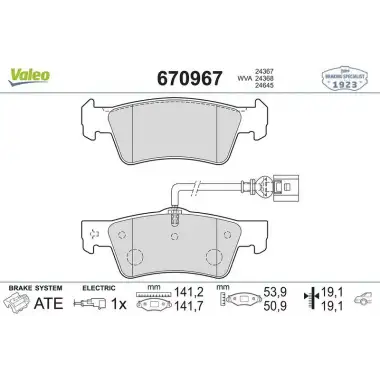 VALEO Fren Balatası Arka (Gdb1671) - VW Grubu (VW/Audi/Seat/Skoda) 670967