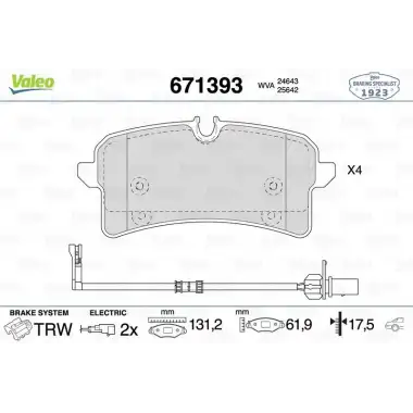 VALEO Fren Balatası Arka (2564201 / Gdb1989) - VW Grubu (VW/Audi/Seat/Skoda) 671393