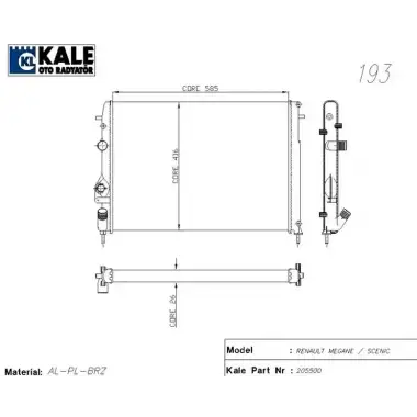 KALE Su Radyatörü ((At/mt) (AC) [Brazing] [585x416x23.5]) - Renault / Dacia 0520211AB
