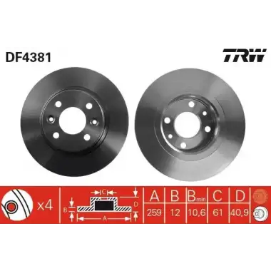 TRW Fren Diski Ön (Takım 259 MM Düz) - Renault / Dacia DF4381