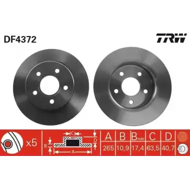 TRW Fren Diski Arka ([265 Mm] Takım) - Ford DF4372