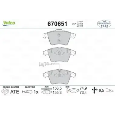 VALEO Fren Balatası Ön (Gdb1555 / Fdb1526) - VW Grubu (VW/Audi/Seat/Skoda) 670651