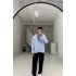 Bebe mavisi kendinden desenli keten gömlek