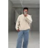 Bej 3 düğmeli owersize kalıp kazak