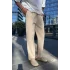 Bej yüksek kalite keten baggy pantolon