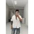 Beyaz kendinden cizgili  kısa kol gömlek
