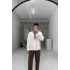 Beyaz  kendinden desenli keten gömlek