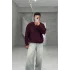 Bordo 3 düğmeli owersize kalıp kazak