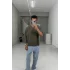 Haki bürümcuk kumaş yazı detaylı crop tişört