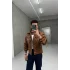 Kahve düğmeli deri ceket