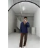 Lacivert kendinden desenli keten gömlek