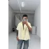 Sarı kendinden cizgili kısa kol gömlek