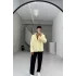 Sarı kendinden desenli keten gömlek