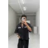Siyah Boxy Fit Gömlek yazı baskılı