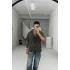 Siyah kendinden cizgili kısa kol gömlek
