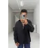 Siyah kendinden desenli keten gömlek