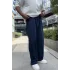Yıkamalı üç iplik şardonsuz baggy pantolon lacivert