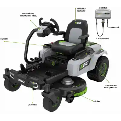 Ego ZT4201E-S Akülü Sıfır Dönüşlü Çim Biçme Traktörü 107 cm 12 AH