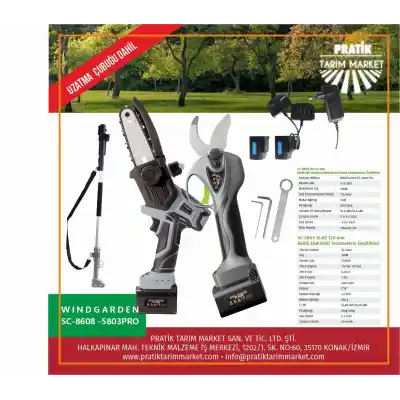 WindGarden SC 8608 + SC 5803 Akülü Budama Makası + Uzatma Kolu