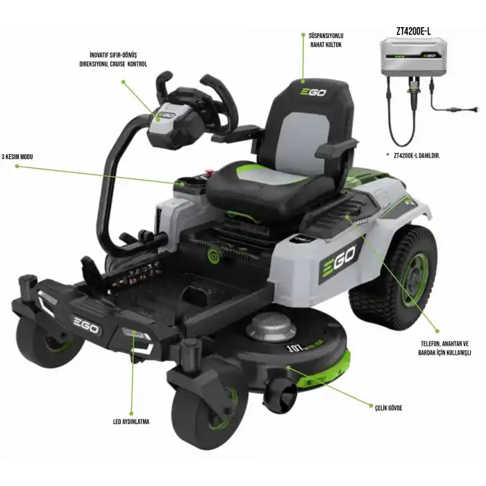 Ego ZT4201E-S Akülü Sıfır Dönüşlü Çim Biçme Traktörü 107 cm 12 AH