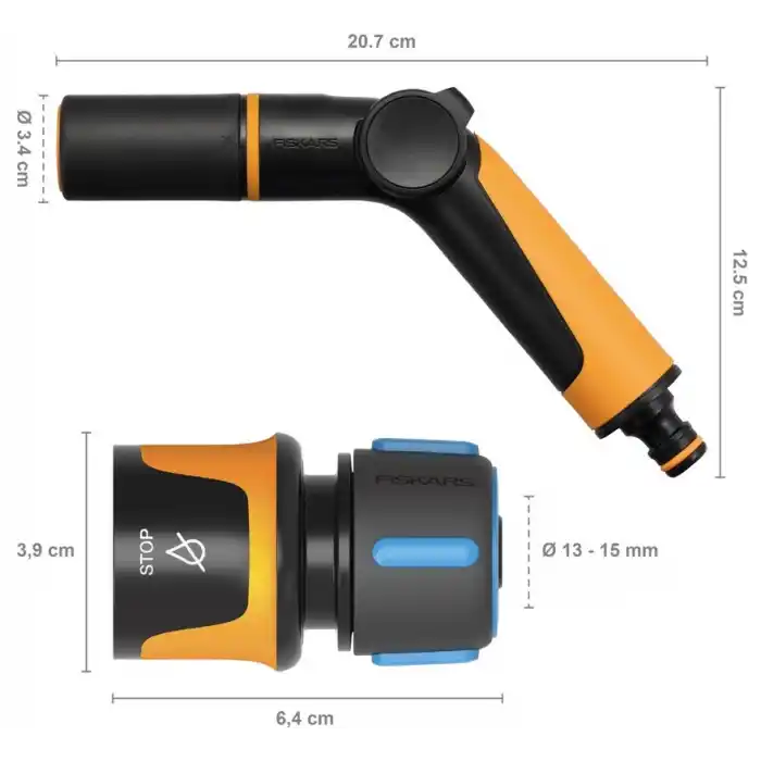 FİSKARS ÇOKLU SULAMA TABANCASI VE 13mm STOPLU HORTUM BAĞLANTISI